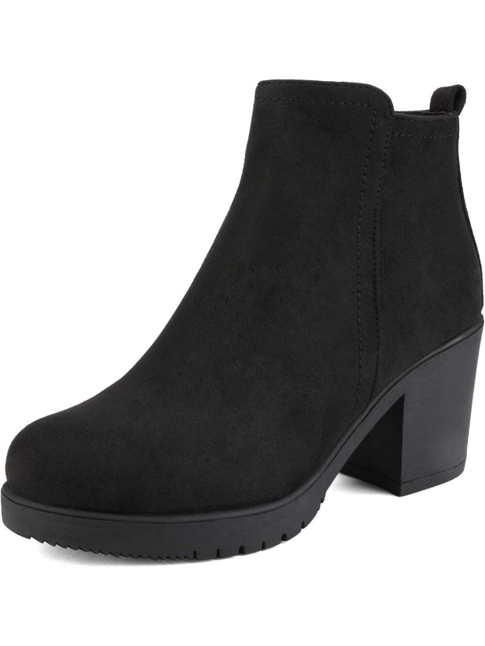 DREAM PAIRS Women's Black Block Heel Chelsea Ankle Boots Round Toe Pull-On Boots